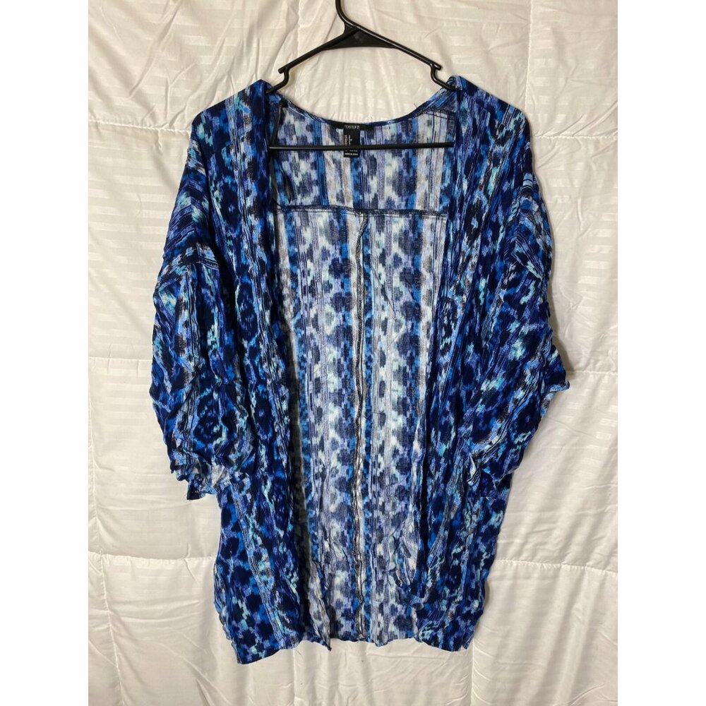 Boho Hippie Women’s BLUE PATTERN‎ CARDIGAN beach Cruise KIMONO SMALL 4/6 Coverup